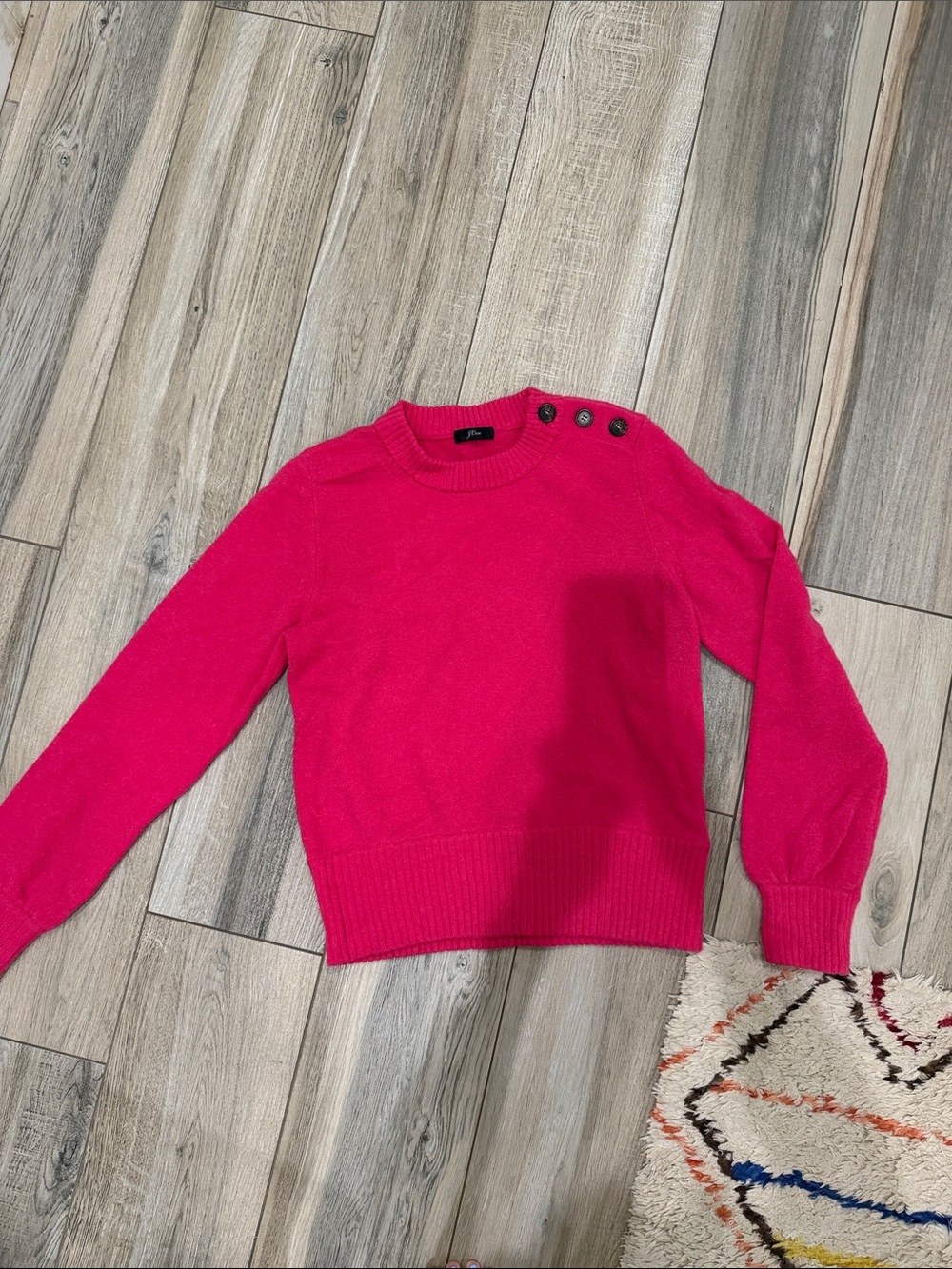J. Crew Hot Pink Crewneck Sweater with Shoulder Buttons